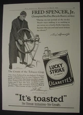 1928- BICYCLE RACER endorses Lucky Strike CIGARETTES! Fred Spencer, Hall-of-Fame