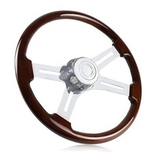 18in Wood Truck Steering Wheel, 4 Spoke Aluminum Chrome Plated Steering TS-401