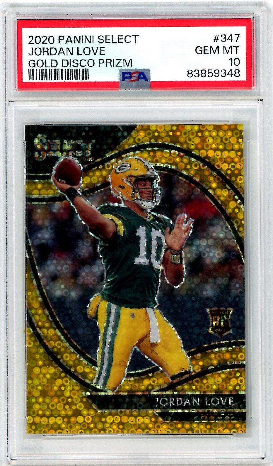 2020 Select Field Level Gold Disco Prizm 3/10 #347 Jordan Love PSA 10 SP Pop 3