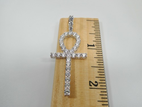 WHITE GOLD COLOR CHAIN AND ANKH CROSS CHARM OVER 925 STERLING SILVER - Picture 4 of 7