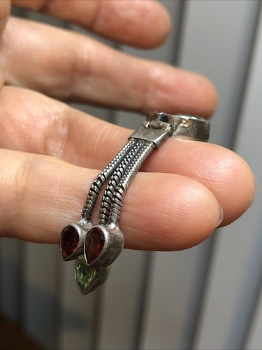 35. Vintage Sterling Silver 925 Multi Gemstone Dangle Hook Earrings 12.5g, 65mm - Picture 15 of 22