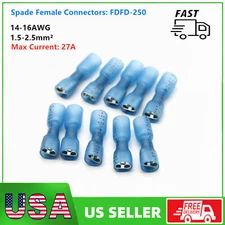 100Pcs Spade Female Heat Shrink Blue Wire 16-14Gauge Connectors Crimp Terminals