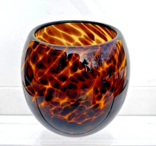 Hand-Blown Amber Tortoise Spot Art Glass Candle Holder / Pillar Stand — listing 4