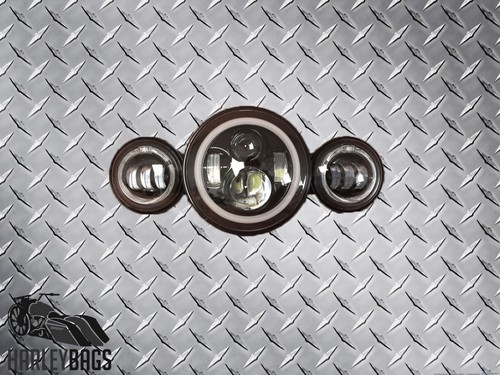 Harley Daymaker Set 7" Orange Halo Headlight + 4.5" Halo Auxiliary Lights - Picture 5 of 8
