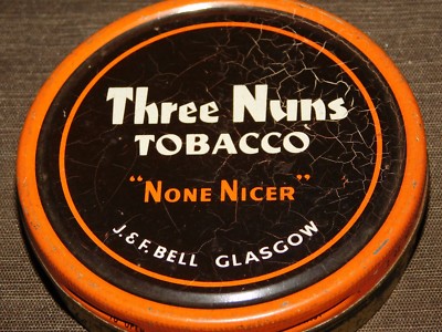 j & f bell three nuns tobacco tin VINTAGE J & F BELL GLASGOW GREAT BRITAIN THREE NUNS TOBACCO TIN *EMPTY*