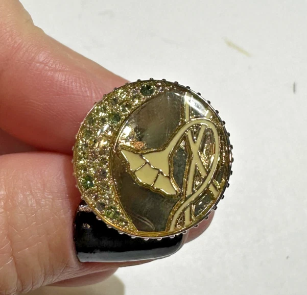 NIB Anello Solitaire Con Fiori Cluster In Cristallo Oro Argento Taglia 6.75 - Immagine 2 di 4