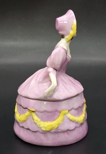 Antique Porcelain Victorian Lady Figurine Powder Box from Germany circa 1940s - Picture 2 of 9