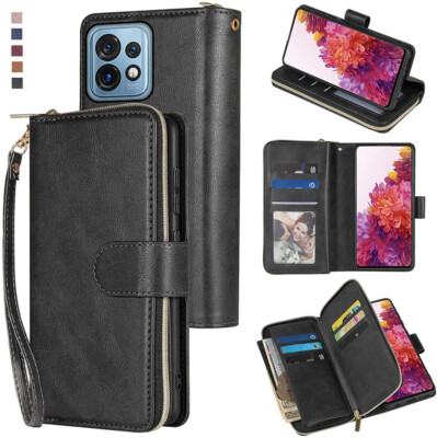 Moto Edge Plus 2023 Wallet Case 9Card Zipper Slots Kickstand Flip Leather Case