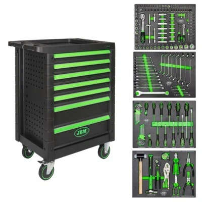 ***NEUF SERVANTE ATELIER JBM 7 TIROIRS 172 OUTILS NEUF VERT***GARANTIE 2 ANS - Photo 1/4