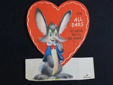 Vintage Valentines Day Card Die Cut Anthropomorphic Rabbit Big Ears C1716