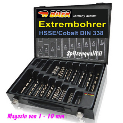 Spiralbohrer Satz BAER Edelstahlbohrer HSSE/CO 1-10 x 0,5 mm Set + Schneidpaste