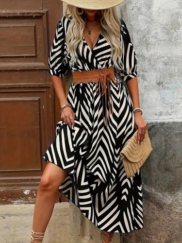 Women's Printed Surplice Half Sleeve Midi Dress - 4 Colors - S-2XL