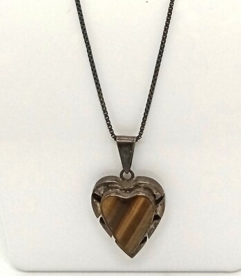 Vintage Taxco Eagle Mexico 925 Silver Tiger's Eye Heart Pendant