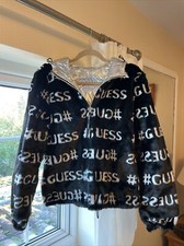 Guess Faux Fur Jacket Reversible Y2k Goretex Metallic Black Size 10
