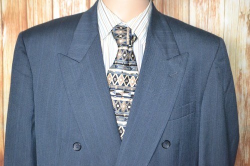 Stafford Men Striped Wool Double Breasted 6 Button Suit Sz 44L Wst 38x32 - Picture 4 of 20