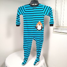 Carter's Boys Footed Pajama 4T Blue Penguin Striped Fleece Sleeper Just One You