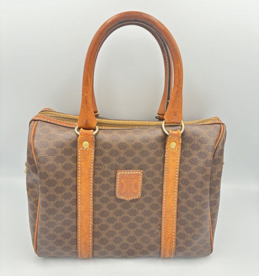 CELINE Hand Bag Boston Bag Macadam PVC Leather Brown Japan A078