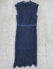 Bardot Dress Womens 6 Lace Semi Sheer Midi Evening Event Pencil Lined Zip Blue