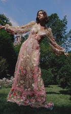 For Love & Lemons Luna Embroidered Bouquet Floral Maxi Dress S