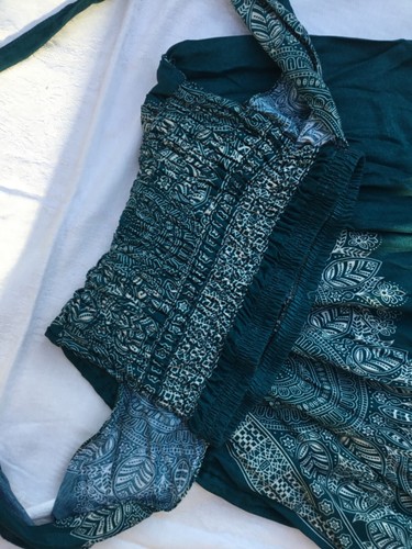 Sommer Kleid L 42 neuwertig mit Gummizug Stretch Neckholder Zipfelrock petrol - Bild 3 von 5