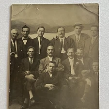 Antique RPPC Real Photograph Postcard Charming Men Big Group Affectionate