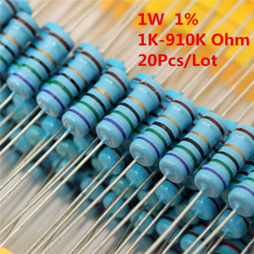 20Pcs 1W 1 Watt Metal Film Resistor ±1% 1K -910K Ω Ohm 1 K - 910 K Free Shipping - Picture 1 of 2