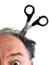 ZOMBIE SCISSOR IN HEAD Headband No Running Trick Prop Joke Prank Gag Thru Bloody