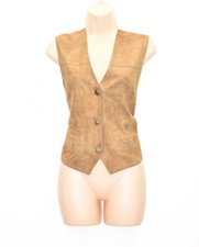 Miss Joy Women's Real Leather Casual Biker Western Brown Vest Waistcoat Size S