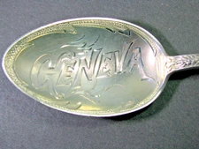 Fine Vintage Hand Tooled Sterling Silver Coffee Spoon Souvenir of Geneva Ohio