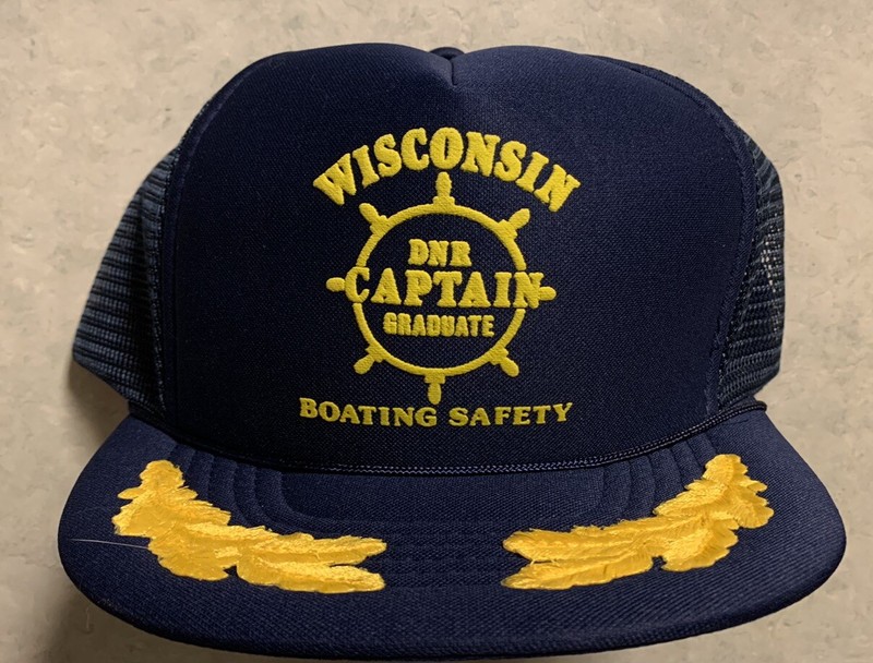 NEW Wisconsin DNR Captain Graduate Boating Safety Trucker Hat Scrambled Egg Mesh
