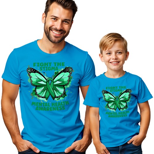 Mens Kids Butterfly Green Ribbon Mental Health Awareness T-Shirt Tee Anxiety#MHA - Picture 13 of 30