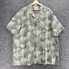 Mutual Weave Shirt Men 2XL Gray Floral Button Up Collared Short Sleeve Linen