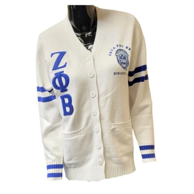 Zeta Phi Beta Sorority White CARDIGAN SWEATER Z-PHI-B