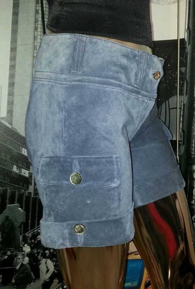 Pantalones Cortos de Gamuza Talla 29 Gris Azul Colorido Dobladillo con Puños 5 1/2" Entrepierna Nunca Usados Foto 3 de 4