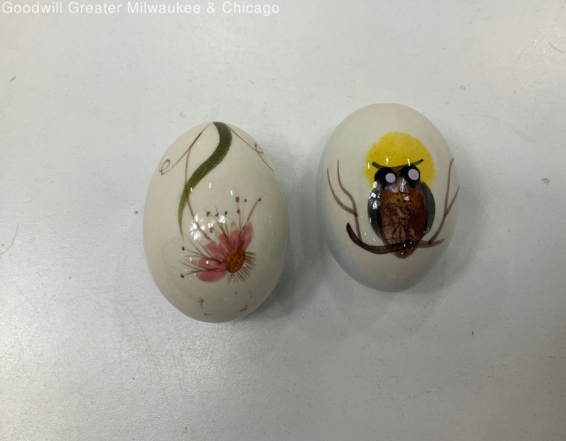 Vintage Ceramic Hand-Painted Eggs (Set Of 2)