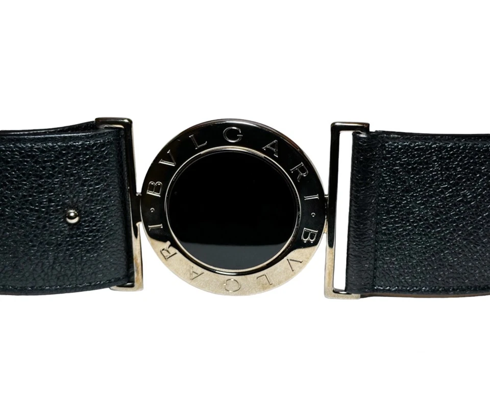 Cinturón ancho Bvlgari Bulgari Logomania cuero negro plata herrajes talla 90/36 Foto 4 de 4