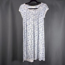 Eileen West Blue and White Cotton Modal Floral Lace Trim Nightgown
