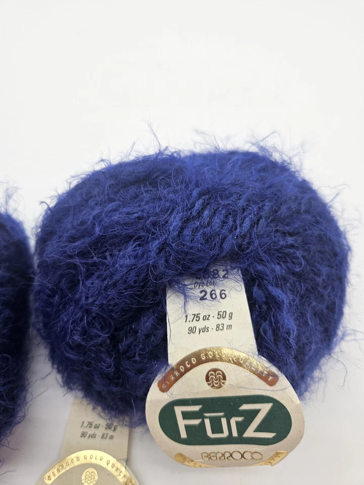 Lote de 2 Hilos Berroco FurZ Italia 382 266 Azul 90 yardas Cada Nylon Lana Acrílico Foto 3 de 3