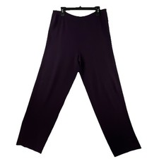 Eileen Fisher L Pull On Dress Pants Straight Leg Purple Ponte Knit Italian Yarn