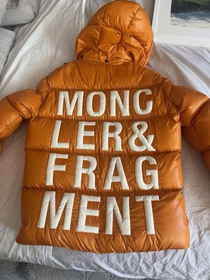 Moncler Fragment Men’s Orange Hooded Nylon Puffer Jacket Logo, Size L