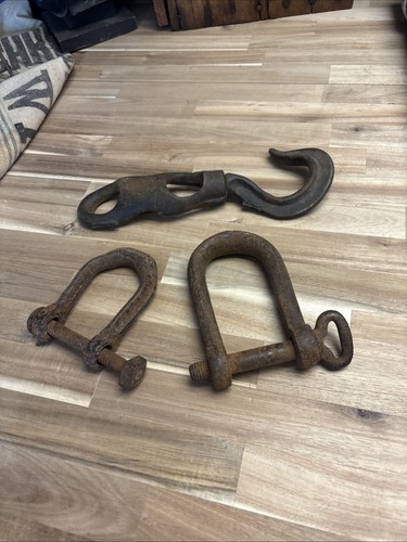 Antique Cast-Iron Lot Clevis Shackle Bolts Vintage Rope Swivel Hook
