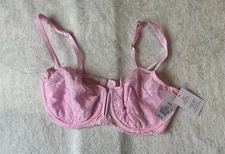 Auden Lace Unlined Comfort Wire Balconette Bra, 34 DD, Pink, NWT