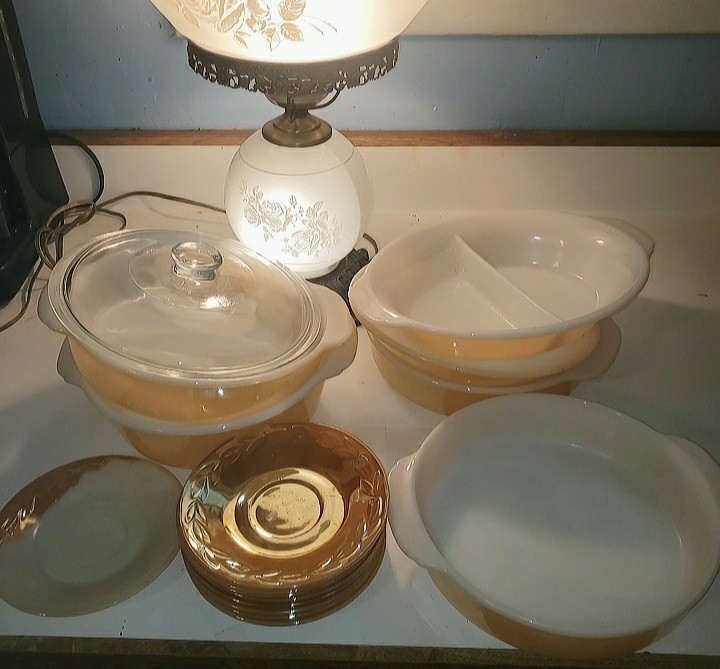 Vintage Fire King Peach Luster 16 Piece Dinnerware Set Anchor Hocking Glass Rare