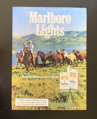 1986 VINTAGE MAGAZINE PRINT AD MARLBORO LIGHTS CIGARETTES COWBOY-HORSE-MOUNTAINS