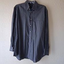 Paul Fredrick Men's 16.5/34-35 Classic Fit Blue Plaid Cotton Dress Shirt LS