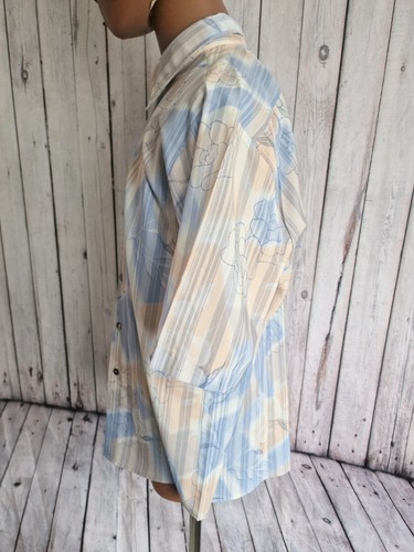 Wall Street Y2K SHIRT Blue Floral Stripe -Large- Short Sleeve Mens DD28L - Picture 7 of 15