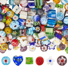 1 Box 6 Styles 180PCS Mixed Millefiori Handmade Lampwork Glass Beads with Holes