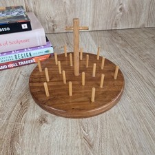 Vintage Wooden Circular Spool Stand - 18 Peg Cotton Reel Holder - Sewing Storage