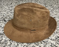 Stetson Mens Large Brown Genuine Leather Suede Safari Fedora Hat Made in USA