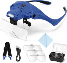 Magnifying Glasses with Light, Hands Free Headband Magnifier with 4 LED Lights a